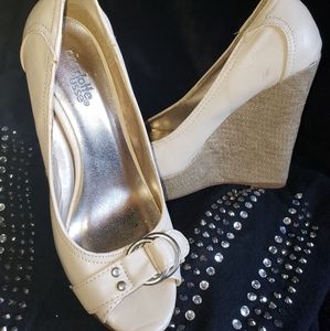 Charlotte Russe - Beige Peeptoe Wedges- Size US 6